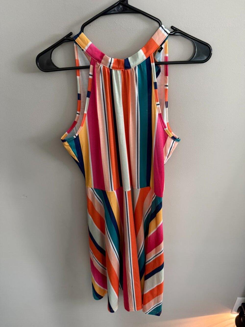 Multicolor S fun stripes halter dress with tie neck